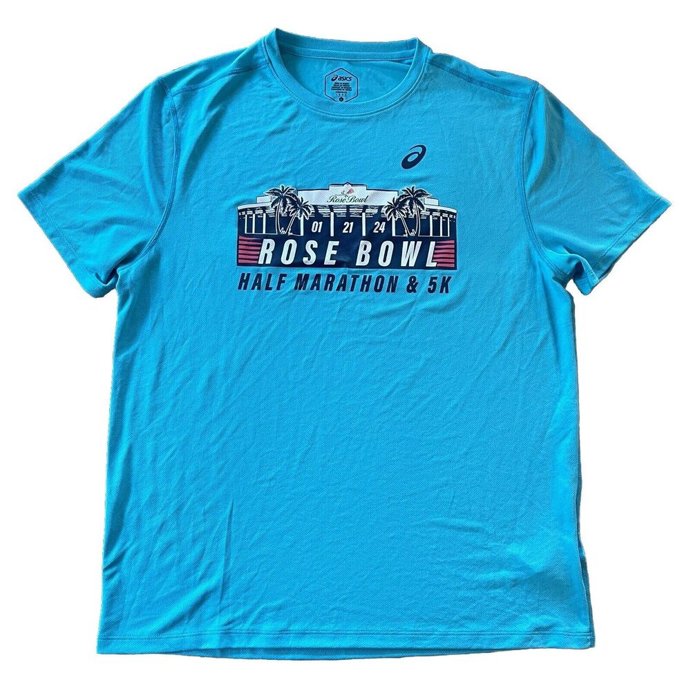 Asics Large Womens Teal Rose Bowl 5k 2024 100% Poly Tee Shirt Fresh Mint